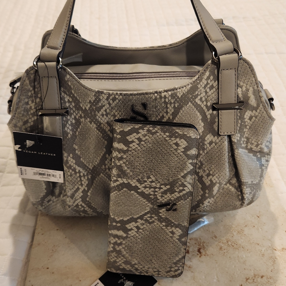 Vera Wang Simply Vera Hang Bag Satchet And Wallet Grey Python - Picture 12 of 15